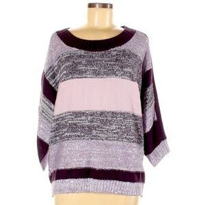New York & Co sz M purple block striped 3/4 wide sleeve sweater w sequin accents